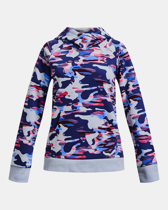 Girls' UA Rival Fleece Printed Hoodie, Blue, pdpMainDesktop image number 0